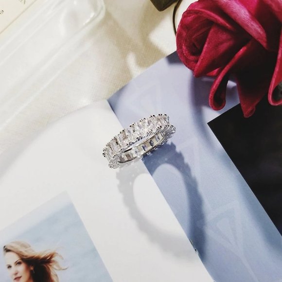 NEW 925 Silver Baguette Diamond Full Eternity Ring - Picture 12 of 14